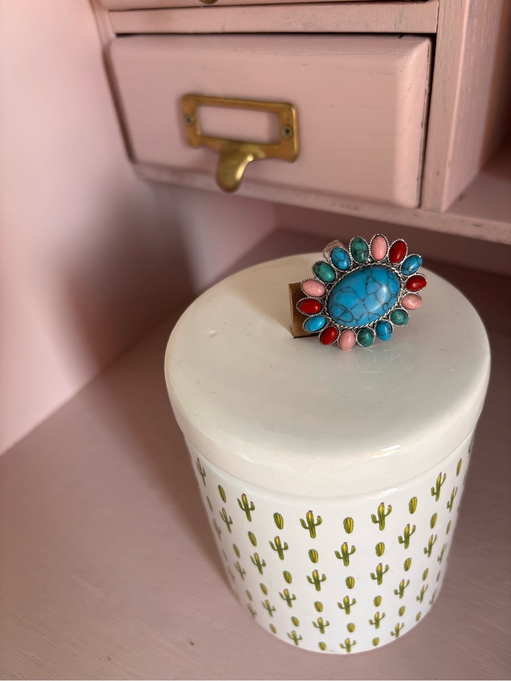Turquoise Multi-Stone Flower Statement Ring - Picture 3 of 5